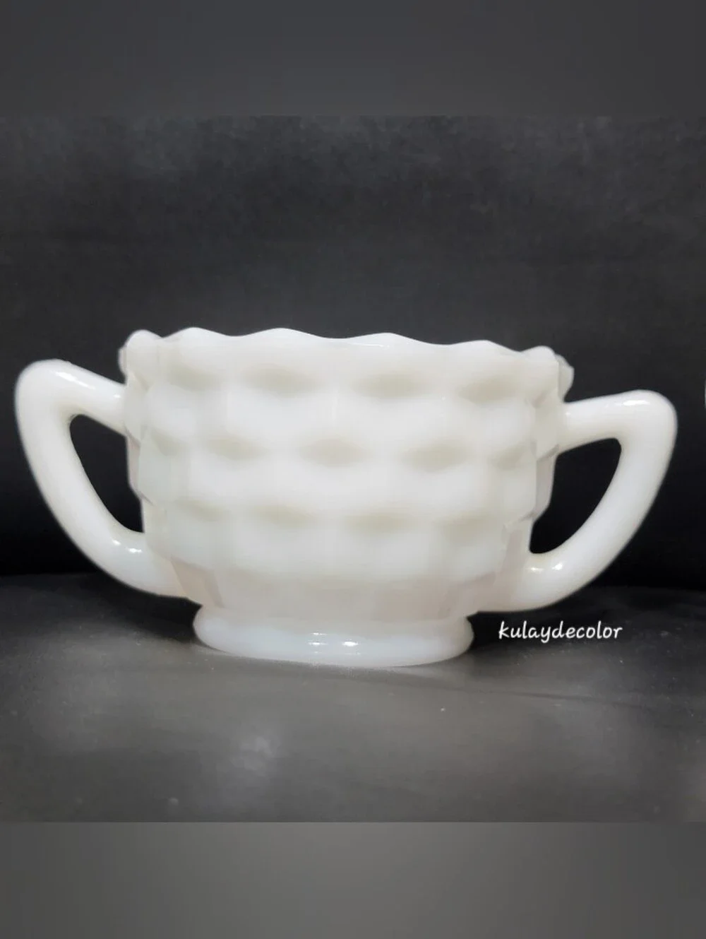 Vintage Jeannette White Milk Glass Creamer & Open Sugar Bowl Set Diamond Quilt